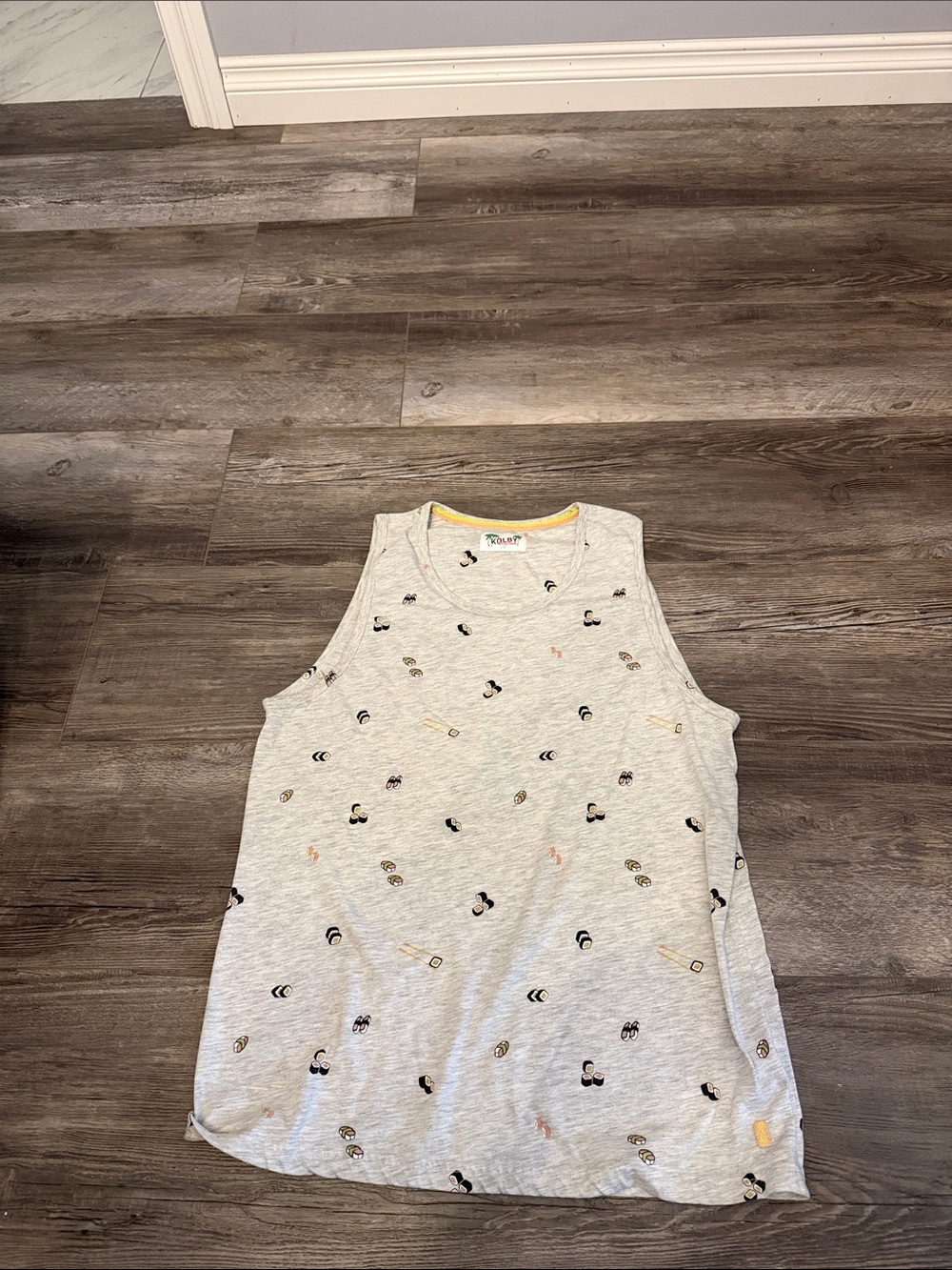 Kolby Light Gray Sleeveless Tank with Sushi Icons